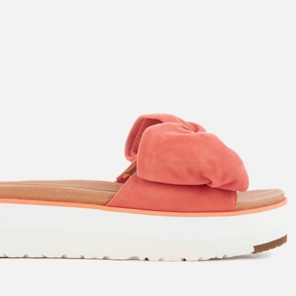 UGG Joan Platform Bow Suede Sandals In Coral - Picture 8 of 8